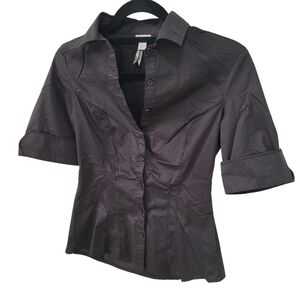 Vintage Black fitted button down blouse 3/4 sleeve small Dynamite